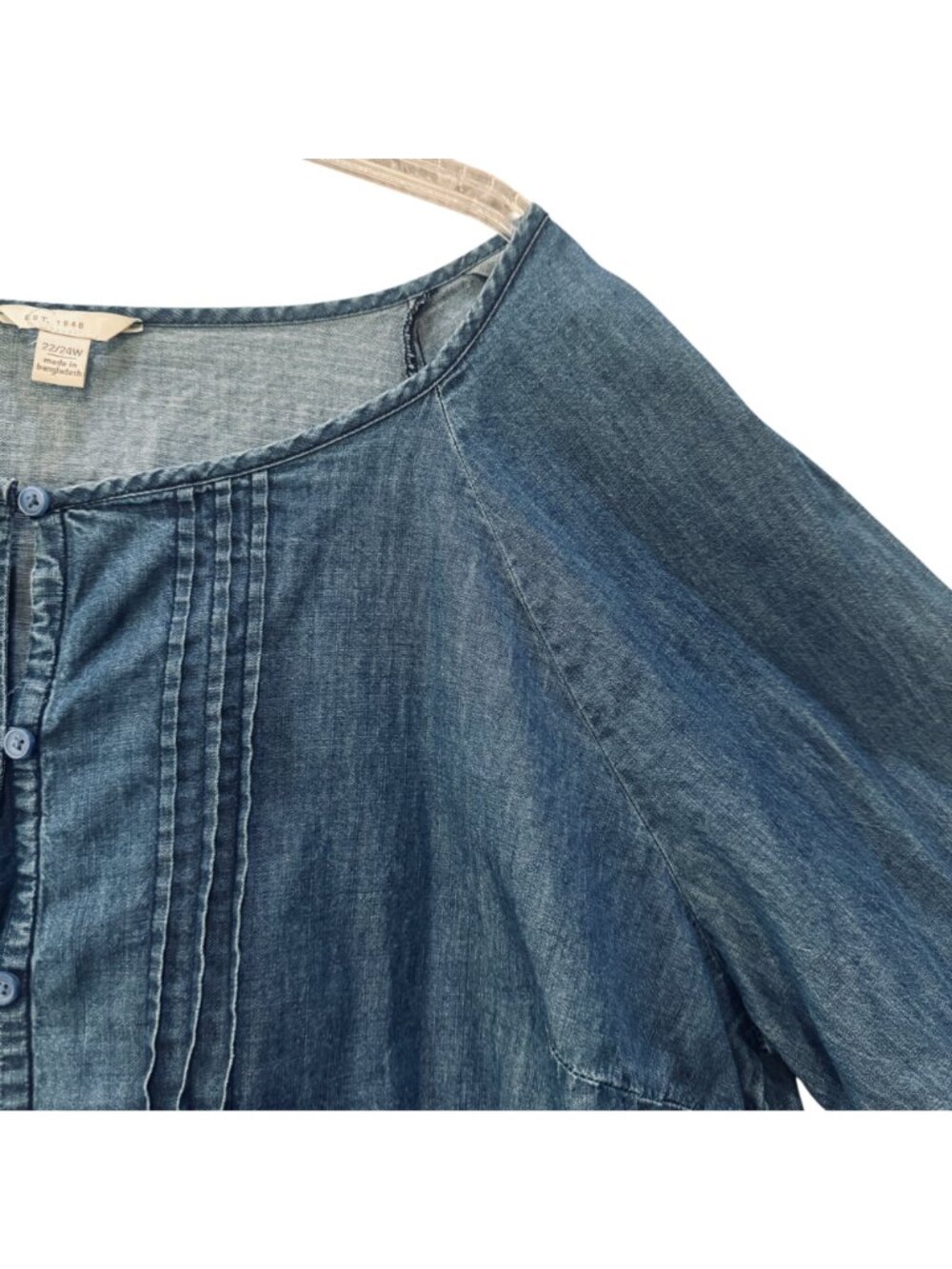 Denim Peasant Blouse Women's 22/24 Button Front Flared Bell Sleeves Pleated Poet - Picture 6 of 11